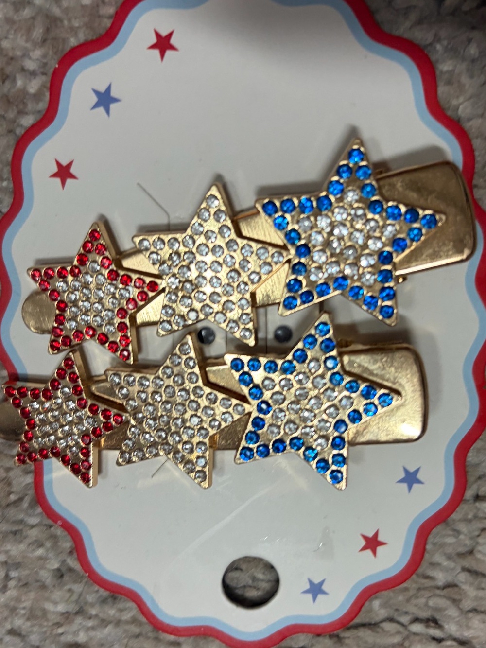 Americana Star Rhinestone Hair Clips - Red, Blue & Gold